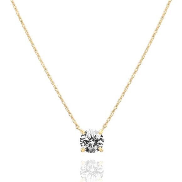 Jewelry - 14K Gold Plated Crystal Solitaire 1.5 Carat (7.3mm) Cubic Zirconia Dainty
